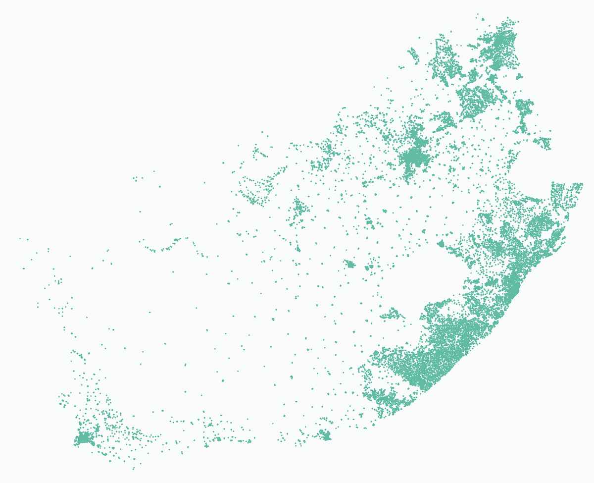 Map of South Africa drawn by the location of every school
